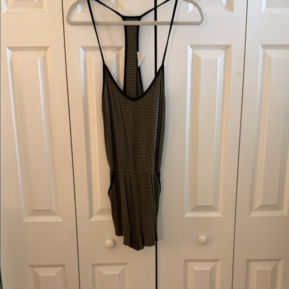 Striped Black and dark green romper